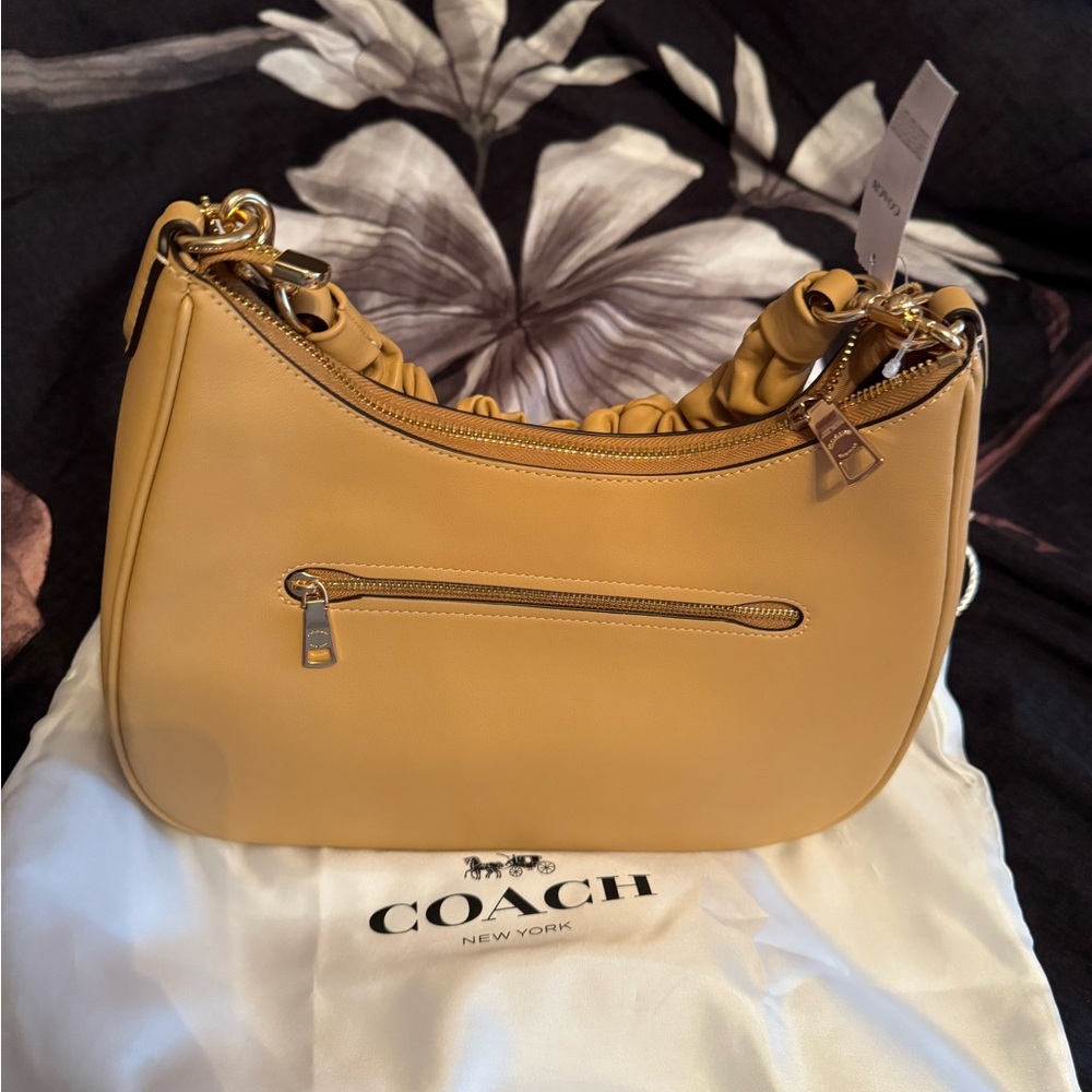Coach Tan Leather Shoulder Bag with Ruffled Detail - Picture 3 of 11